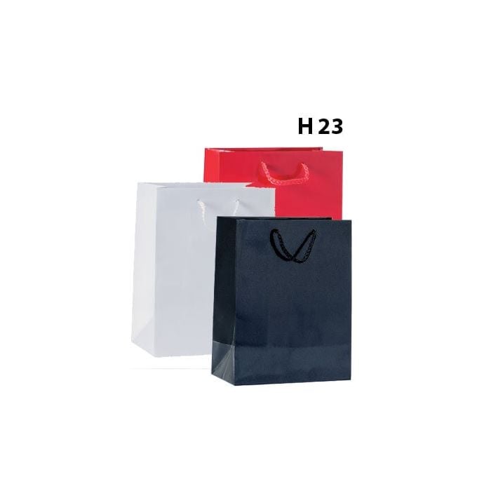 High gloss paper carrier bags - Height 23 cm.